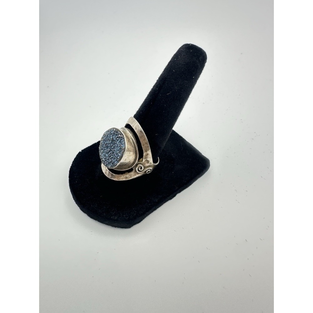 Vintage Or Paz Israel 925 Sterling Silver Blue Druzy Modernist Ring Size 6.5-7